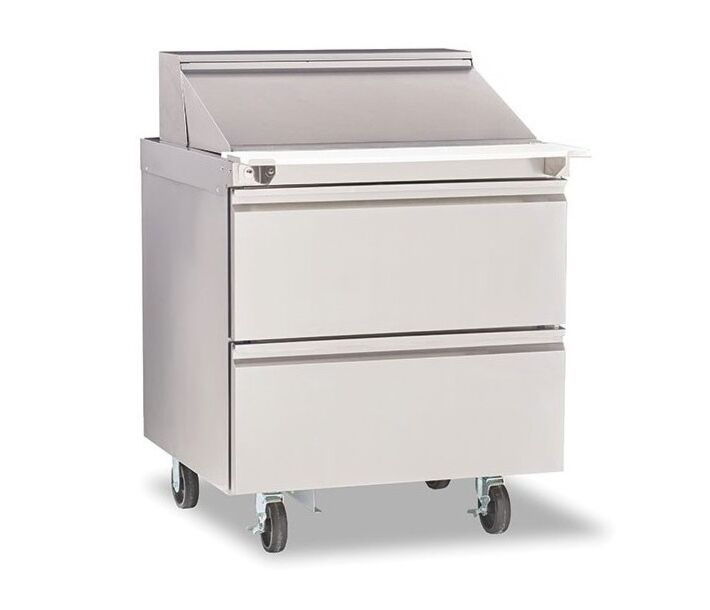 Delfield D4427NP-9M 27" Mega Top Salad Prep Table with Two Drawers (9) 1/6 size pan capacity 8.2 cu. Ft. - 115V/60/1 - USA