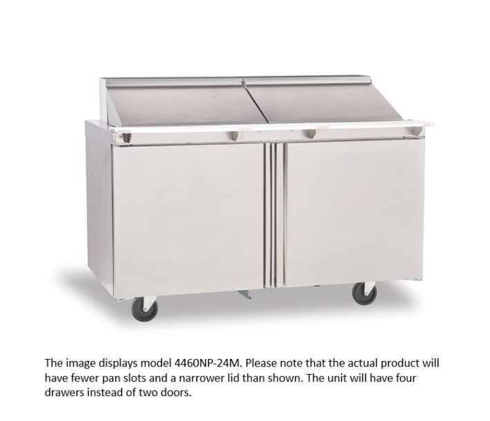 Delfield D4460NP-12M 60" Mega Top Salad Prep Table with Four Drawers (12) 1/6 size pan capacity 20.2 cu. Ft. - 115V/60/1 - USA