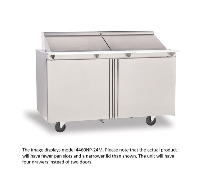 Delfield D4460NP-18M 60" Mega Top Salad Prep Table with Four Drawers (18) 1/6 size pan capacity 20.2 cu. Ft. - 115V/60/1 - CA