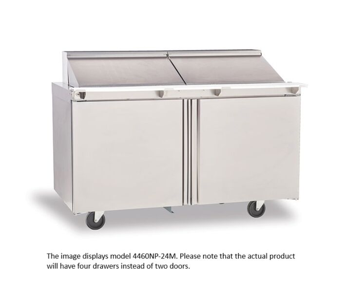 Delfield D4460NP-24M 60" Mega Top Salad Prep Table with Four Drawers (24) 1/6 size pan capacity 20.2 cu. Ft. - 115V/60/1 - USA