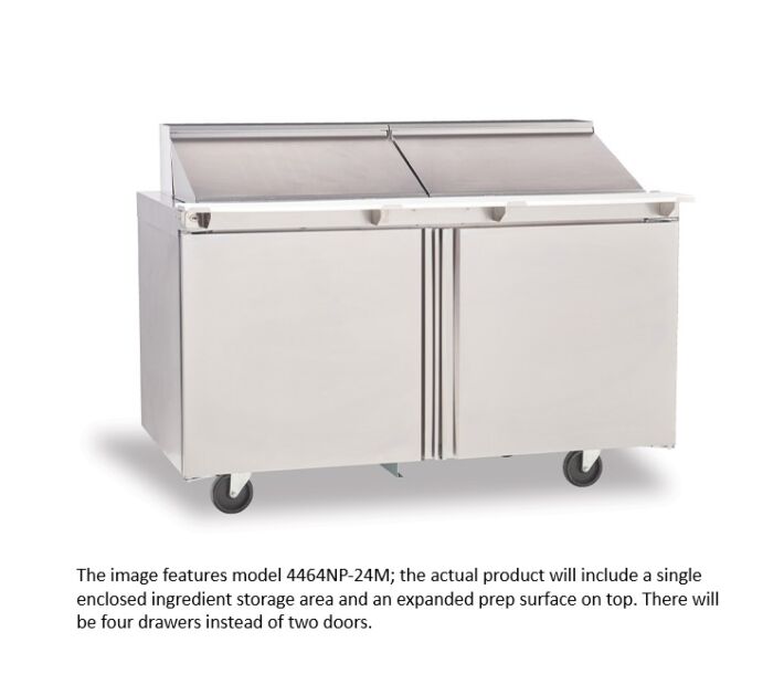 Delfield D4464NP-12M 64" Mega Top Salad Prep Table with Four Drawers (12) 1/6 size pan capacity 21.6 cu. Ft. - 115V/60/1 - CA