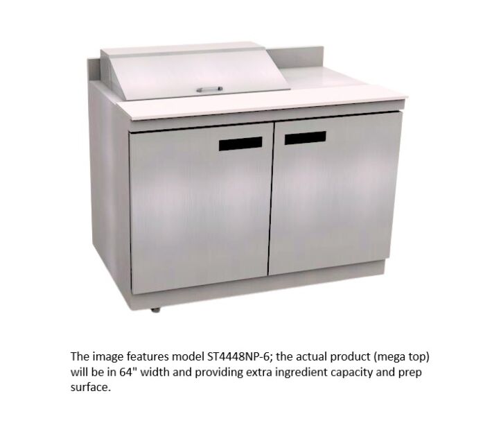 Delfield ST4464NP-18M 64" Mega Top Salad Prep Table with 4" Backsplash (18) 1/6 size pan capacity21.6 cu. Ft. - 115V/60/1 - USA