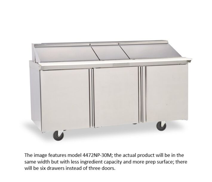 Delfield D4472NP-24M 72" Mega Top Salad Prep Table with Six Drawers (24) 1/6 size pan capacity 21.6 cu. Ft. - 115V/60/1 - CA