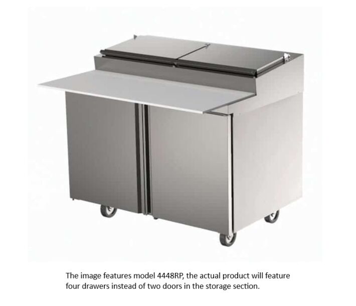 Delfield D4448RP 48" Air Over Rail Prep Table Two Section with Drawers (6) 1/3 Pan Capacity 37.65 cu. Ft. - 115V/60/1 - USA