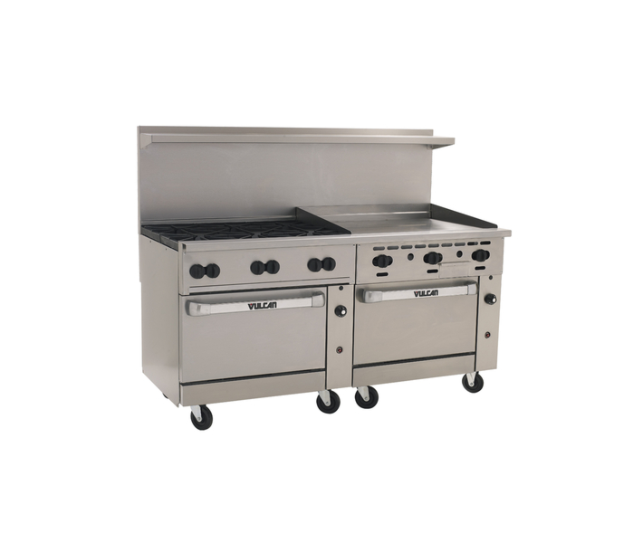 Vulcan 72CC-6B36G Endurance Series 72" 6 Burner Range with 36" Right Griddle, 36" Manual Control, 2 Convection Oven, and 310,000 BTU - NG/LP - CA