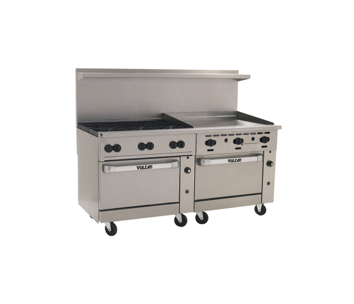 Vulcan 72SS-6B36G Endurance Series 72" 6 Burner Range with 36" Right Griddle, 36" Manual Control, 2 Standard Oven, and 310,000 BTU - NG/LP - CA