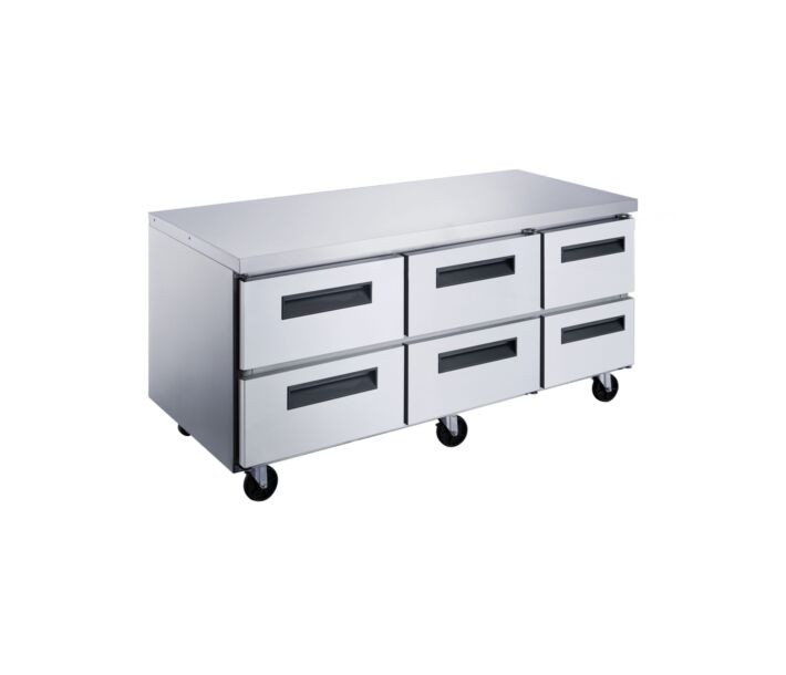 Dukers DUC72R-D6 72" Stainless Steel Commercial Undercounter Refrigerator with Six Drawers, 18.96 cu. ft. - USA