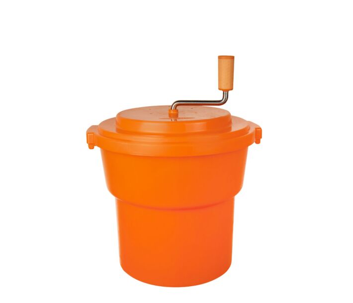 Omcan 9.5 L/2.5 Gallon Manual Orange Plastic Salad Spinner With Brake - USA