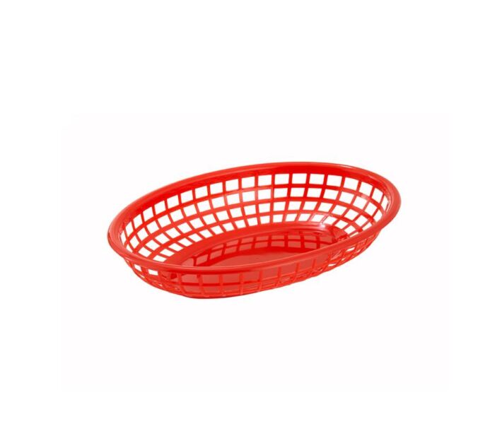 Omcan 10" x 7" Premium Plastic Oval Basket - Red, 12/Case - CA