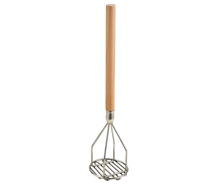 Omcan 4" Round-Faced Potato Masher - 18" Wooden Handle - CA