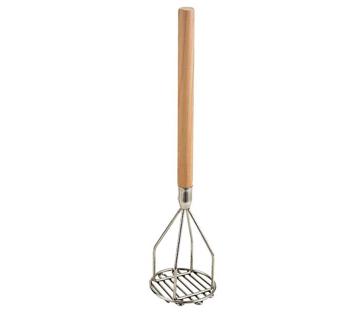 Omcan 5" Round-Faced Potato Masher - 24" Wooden Handle - CA