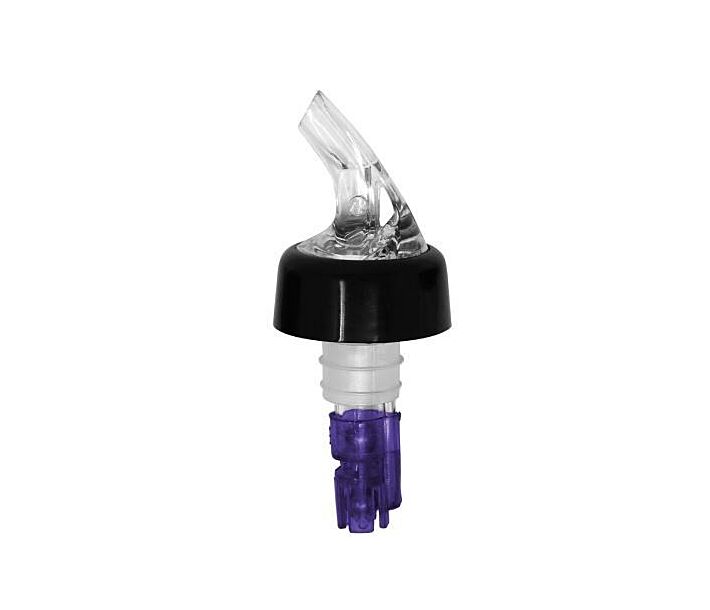 Omcan 1.125 oz. Clear Spout / Purple Tail Measured Liquor Pourer with Collar 12/Pack - USA