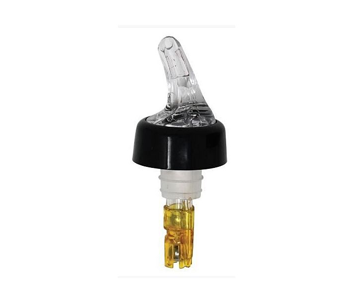 Omcan 1.5 oz. Clear Spout / Yellow Tail Measured Liquor Pourer with Collar 12/Pack - USA