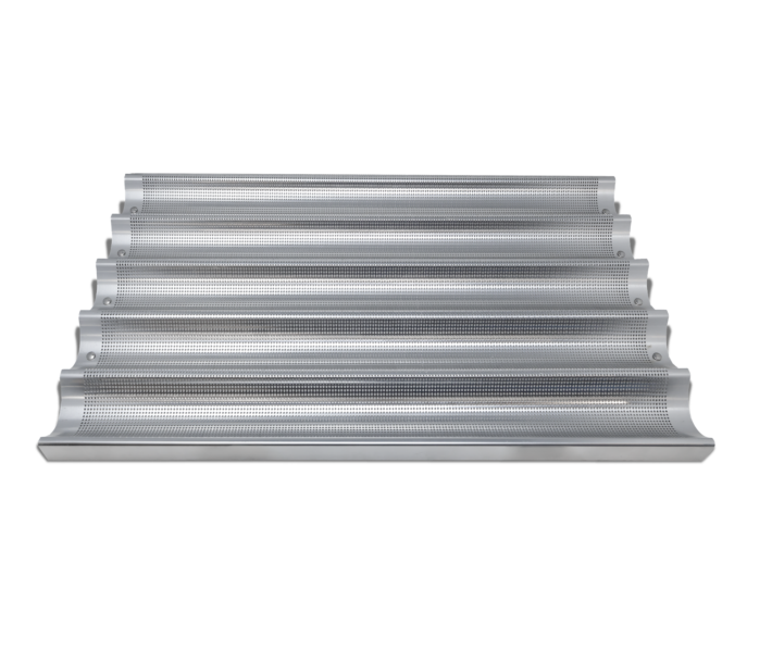 Omcan 26" x 18" Glazed Aluminum Baguette/French Bread Pan - 5-Loaf Compartments - CA