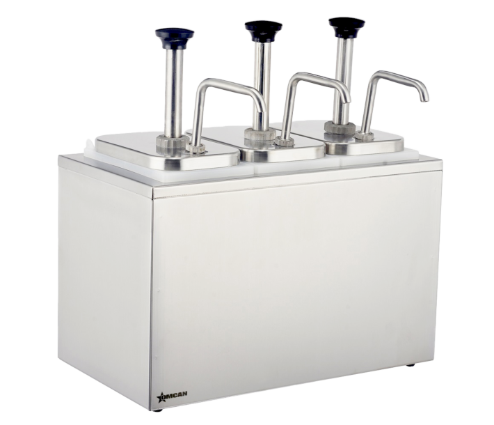 Omcan Stainless Steel Triple 3 x 2L Pump Condiment Dispenser - CA
