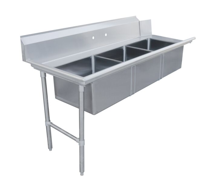 Zanduco 30" x 72" Left Side Soiled Dish Table with Three Sinks - CA
