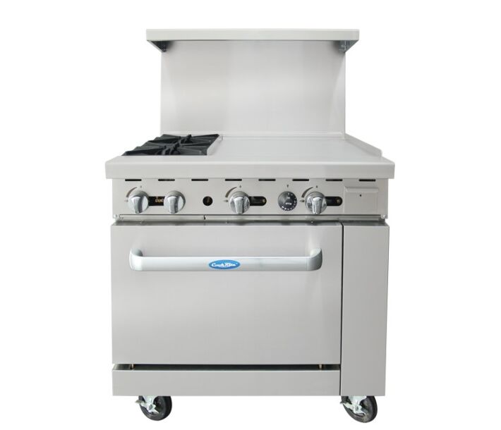 Atosa AGR-2B24GR 36'' Range with (2) Open Burners 32000 BTU and 24" Griddle 48,000 BTU on the right with (1) 26" 1/2 wide Oven 27,000 BTU - CA