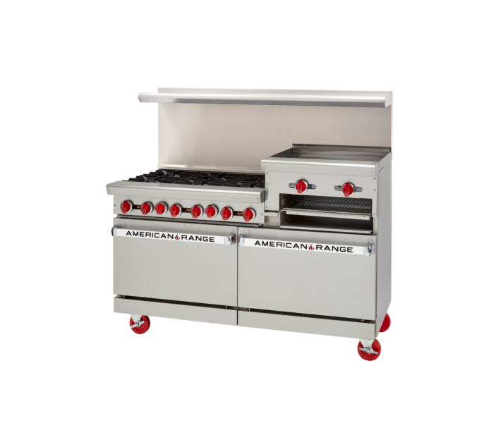 American Range AR-4B-24RG 48" Heavy Duty Gas Range with 4 Burners & 24" Raised Griddle - 222,000 BTU - USA