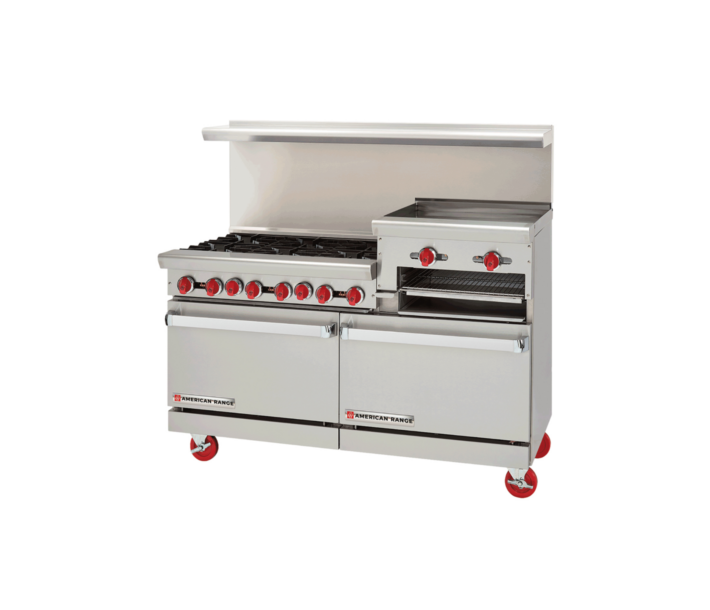 American Range AR-8B-24RG 72" Heavy Duty Gas Range with 8 Burners & 24" Raised Griddle - 366,000 BTU - USA