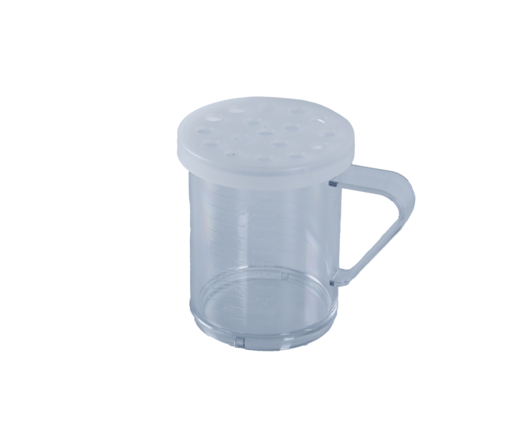Omcan 10 oz. Polycarbonate Dredge with Clear Lid & 8 mm Hole for Coarsely Ground Products - CA