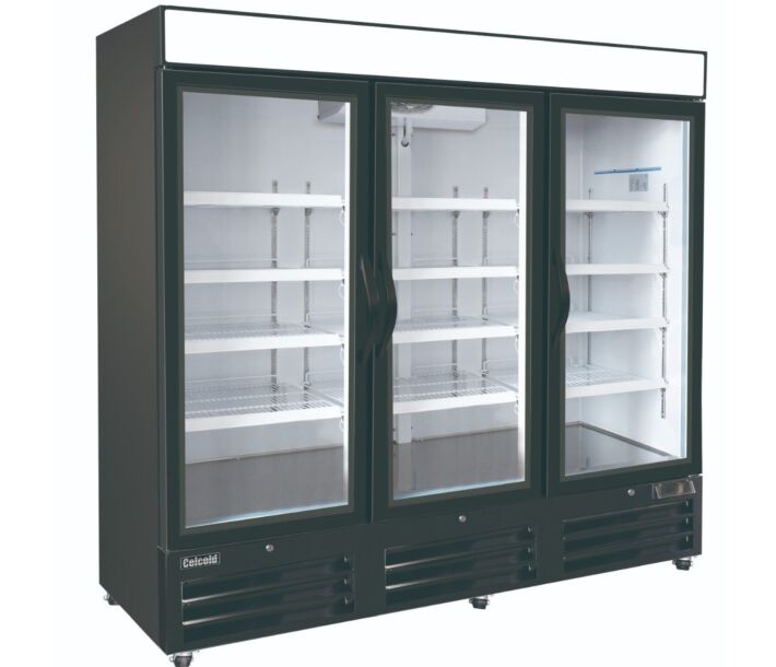 Celcold-CF72GDM 80.9" Three Glass Door Reach-In Freezer - 72 Cu.Ft. - CA