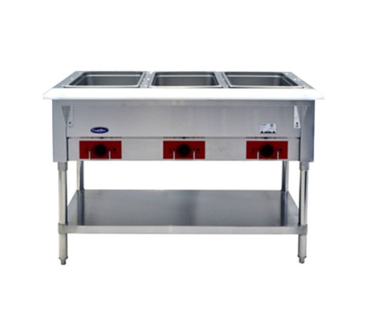 Atosa CSTEA-3C 44" Open Well Electric Steam Table with 3-Pan, Undershelf, and Cutting Board - 120V - CA