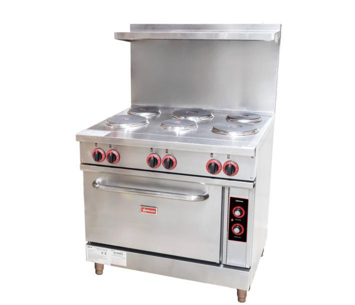 Omcan 36" Commercial Electric Range with 6 Burner and Standard Oven - 208V, 18kW, 3Ph - USA