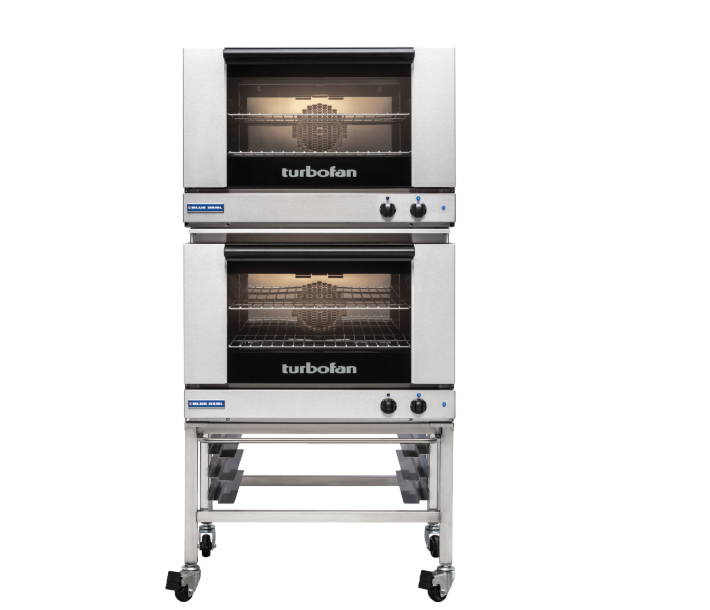 Turbofan E27M2/2C 32" Full Size Sheet Pan Manual/Electric Convection Ovens Double Stacked With Caster Base Stand - CA