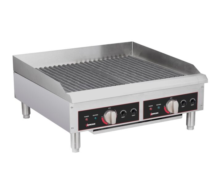 Omcan 24" Electric Charbroiler with Grill and Griddle Plates - 240V, 2 x 3.6kW - USA