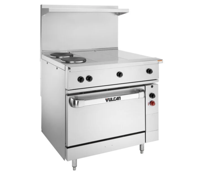 Vulcan EV36S-2FP2HT480 Endurance Series 36" Electric Range with 2 French Plates, 2 Hot Top, and Standard Oven - 480V - CA