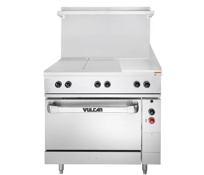 Vulcan EV36S-2HT12G Endurance Series 36" Electric Range with 2 Hot Top, 12" Right Griddle, and Standard Oven - 208/240/480V - CA