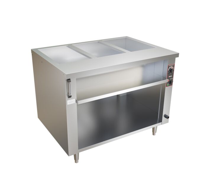 Omcan 44" 3 Pan Open Well Electric Steam Table with Undershelf, 4 kW 1ph, 240V - CA