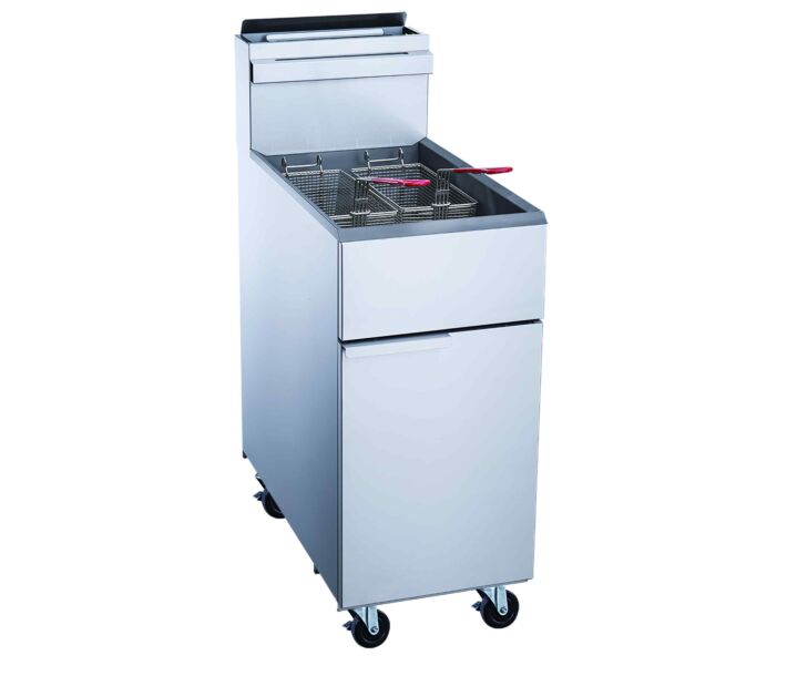 Dukers DCF4-LPG 50 lb Commercial Liquid Propane Floor Fryer - 4 Burners, 120,000 BTU - USA