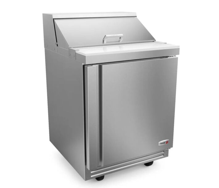 Fagor FST-27-8-N 27" Sandwich/Salad Prep Table with 8 Pans & 10" Cutting Board, 9.5 Cu. Ft. – 115V - USA