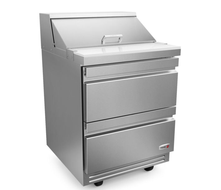 Fagor FST-27-8-D2-N 27" Sandwich/Salad Prep Table with 2 Drawers, 8 Pans & 10" Cutting Board, 9.5 Cu. Ft. - 115V - USA