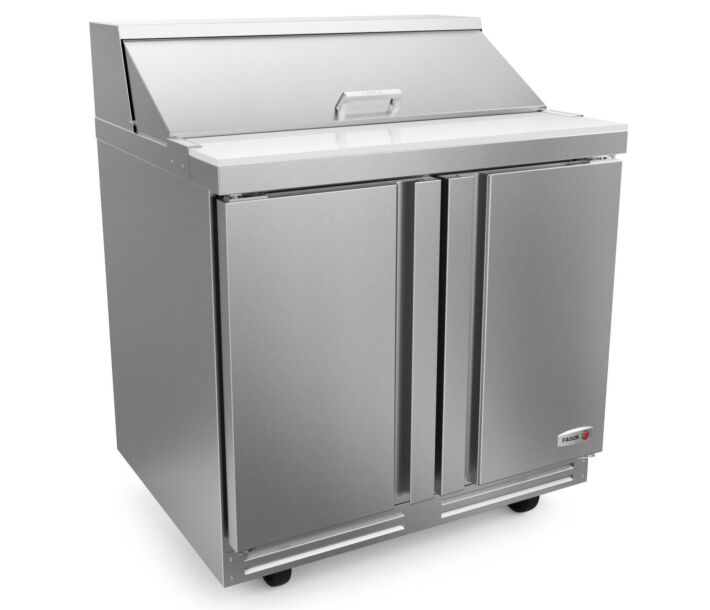 Fagor FST-36-10-N 36" Sandwich/Salad Prep Table with 10 Pans & 10"Cutting Board, 13 Cu. Ft. - 115V - USA