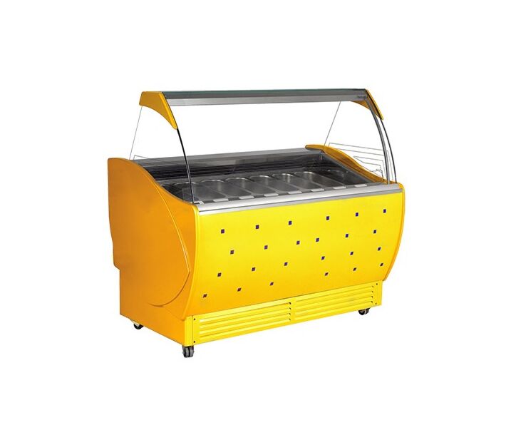 Frost Tech CR7-GF 42" Curved Front Glass Gelato Display, Side Glasses with Heaters - 7 Pans, 115V - CA