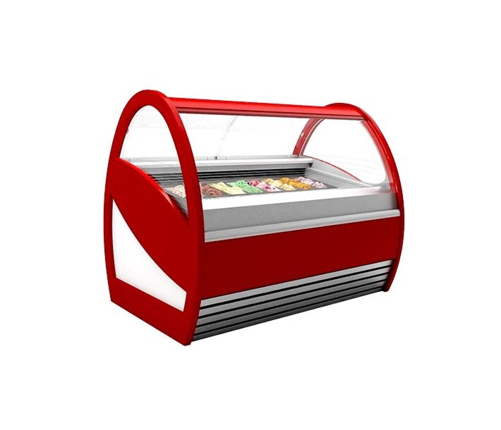Frost Tech SR24-GF 90" Curved Front Glass Gelato Display Case, Front and Side Glasses with Heaters - 24 Pans, 220V - CA