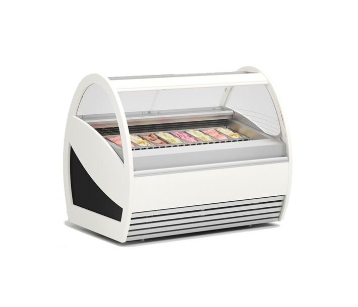 Frost Tech SR12-GF 46.5" Curved Front Glass Gelato Display Case, Front and Side Glasses with Heaters - 12 Pans, 220V - CA