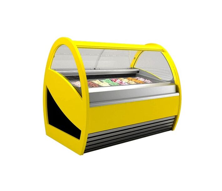 Frost Tech SR18-GF 66" Curved Front Glass Gelato Display Case, Front and Side Glasses with Heaters - 18 Pans, 220V - CA