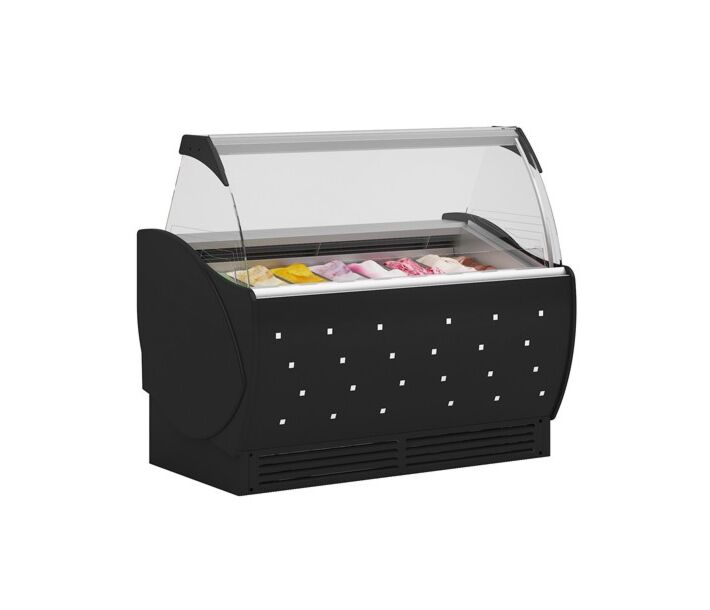 Frost Tech CR10-GF 55" Curved Front Glass Gelato Display, Side Glasses with Heaters - 10 Pans, 115V - CA