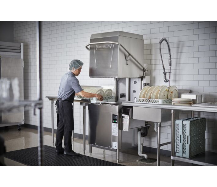 Hobart AM16VL-ADV-2 High-Temp Door-Type Automatic Soil Removal Ventless Dishwasher Up to 40 Racks per Hour 208-240/60/3 (Field Convertible to 1Ph) - USA