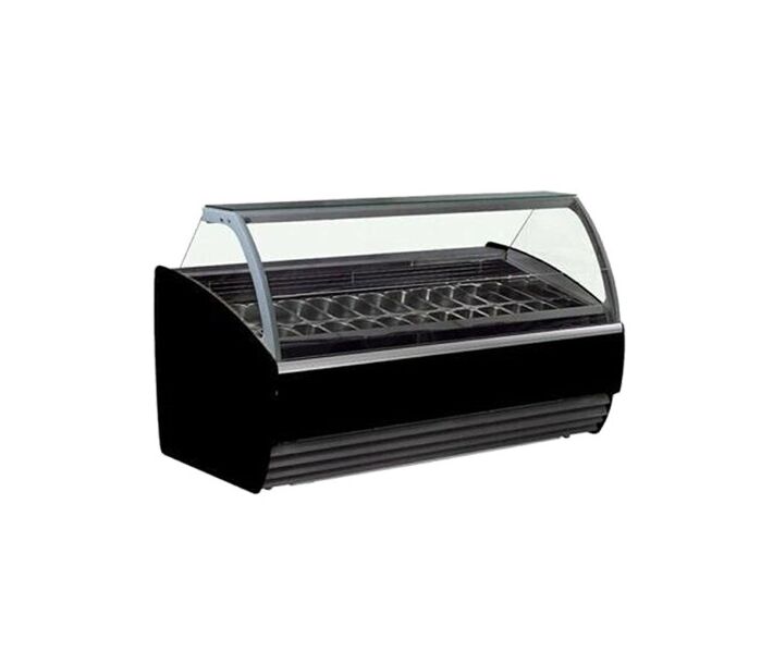 Frost Tech BS24-GF 85" Curved Front Glass Gelato Display Case, Front and Side Glasses with Heaters - 24 Pans, 220V - USA