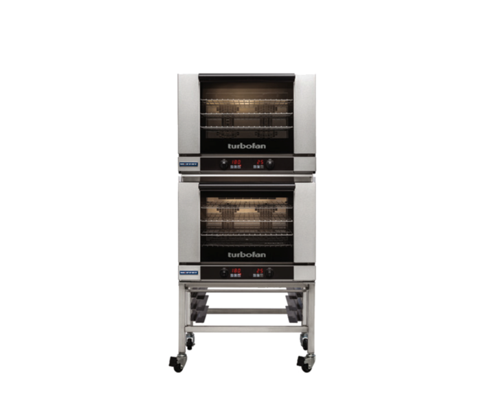 Turbofan E28D4/2C 32" Full Size Digital Electric Convection Ovens Double Stacked on a Stainless Steel Base Stand - CA