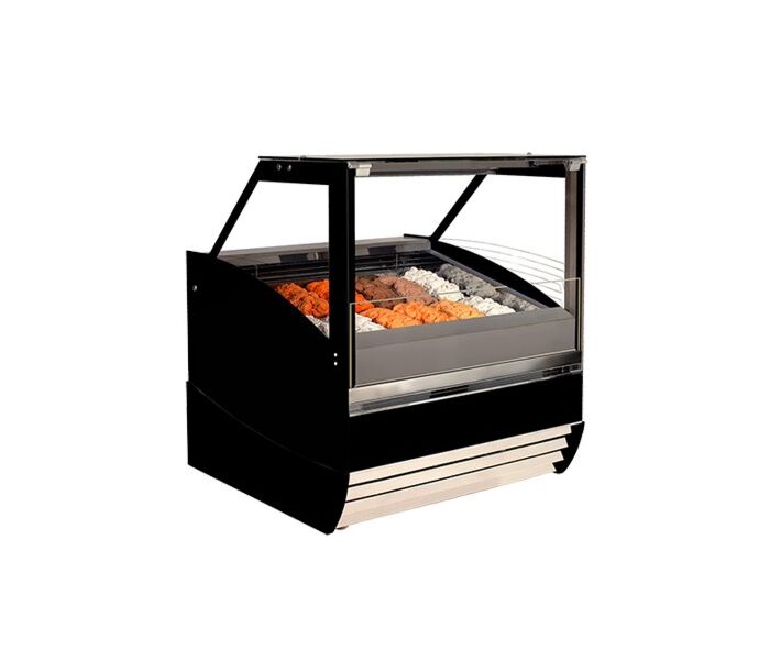 Frost Tech MG18-GF 65" Square Glass Front Gelato Display Case, Front and Side Glasses with Heaters - 18 Pans, 220V - CA