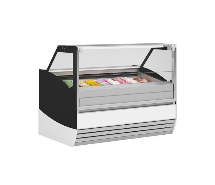 Frost Tech MG12-GF 45.5" Square Glass Front Gelato Display Case, Front and Side Glasses with Heaters - 12 Pans, 220V - CA