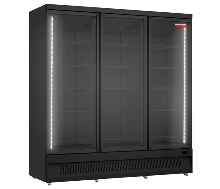 New Air NGR-74-HB 74" Black Three Glass Door Reach-In Merchandiser Refrigerator with 1664L Capacity - 115V, 3.2A - CA