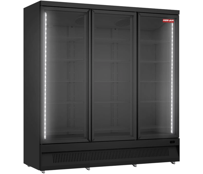 New Air NGR-74-HB 74" Black Three Glass Door Reach-In Merchandiser Refrigerator with 1664L Capacity - 115V, 3.2A - CA