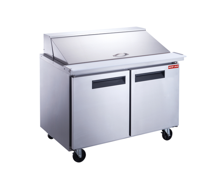 New Air NPT-048-MSA 48" Refrigerated Solid 2-Doors Mega Top Salad/Sandwich Prep Table with 325.5L Capacity - 115V, 280W - CA