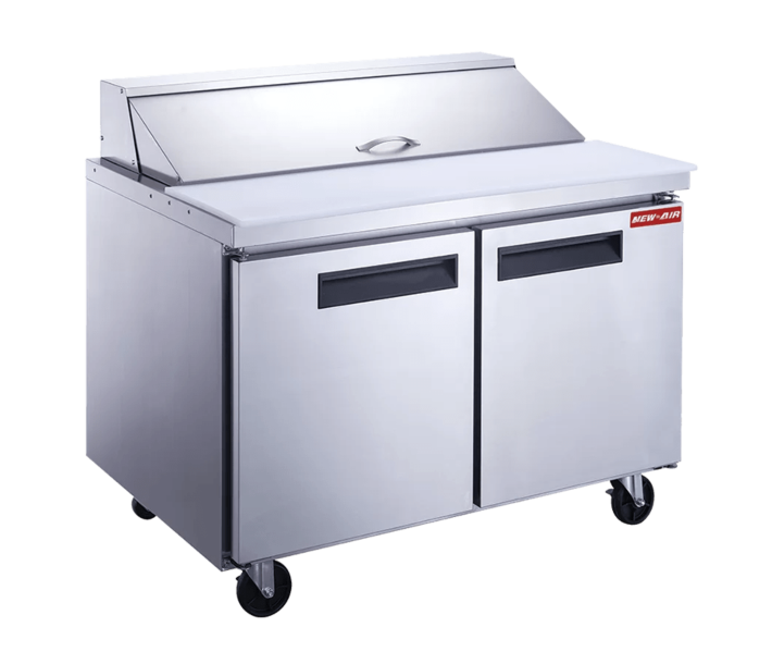 New Air NPT-048-SA 48" Refrigerated Solid Door Salad/Sandwich Prep Table with 325.6L Capacity - 115V, 280W - CA
